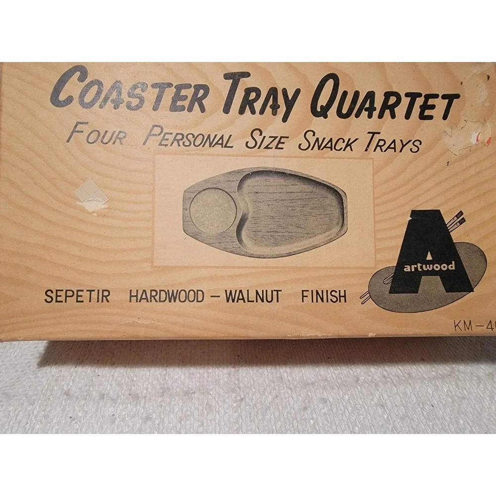 Coaster Tray Quartet 4 Trays Original Box Artwood‎ Snack Trays Walnut Finish